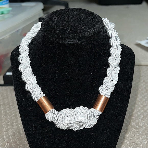 Jewelry - Chunky Silk Cord Silver Braided Necklace Copper Statement Piece